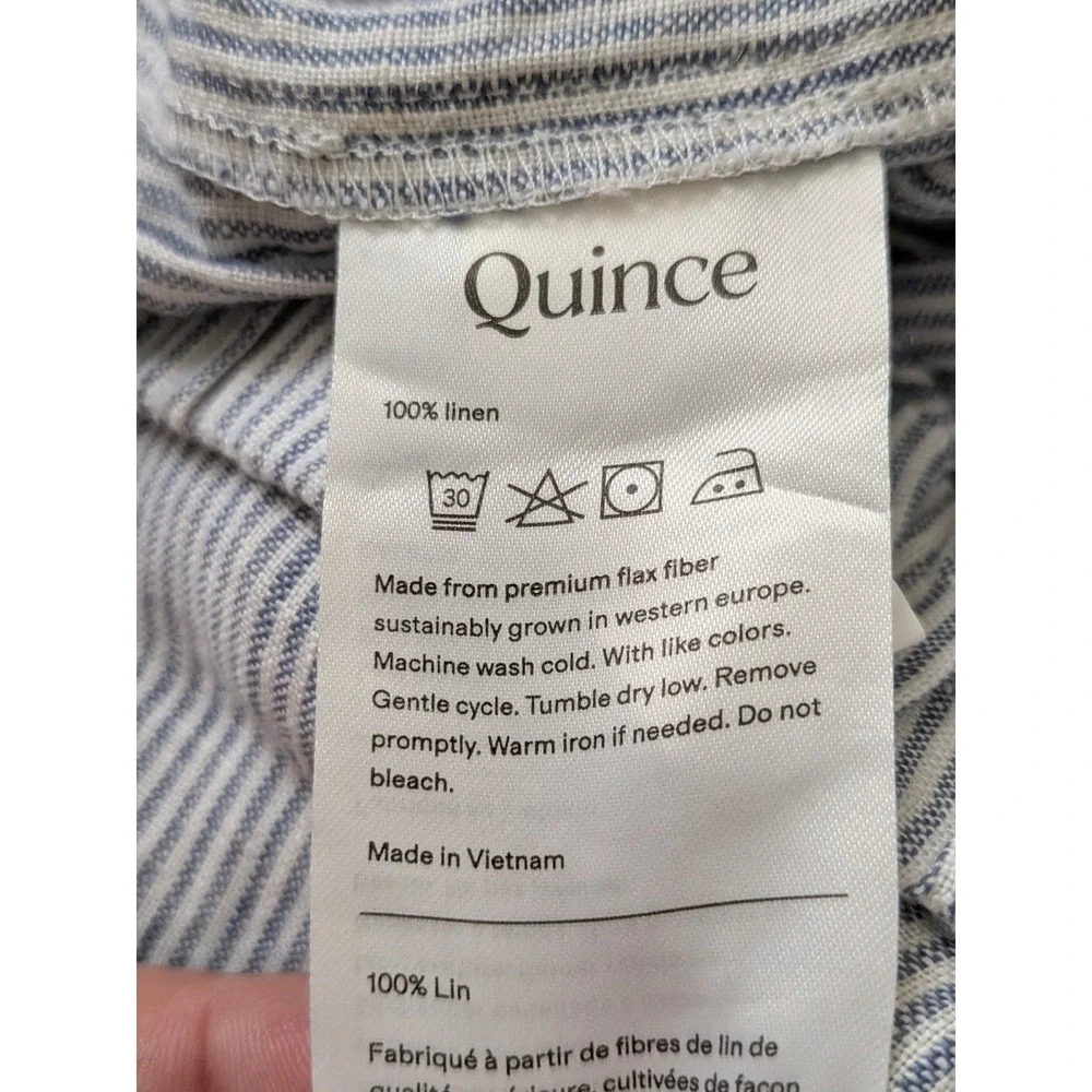 Quince 100% European Linen Tapered Ankle Pant Blue Pinstripe Size Small NWT